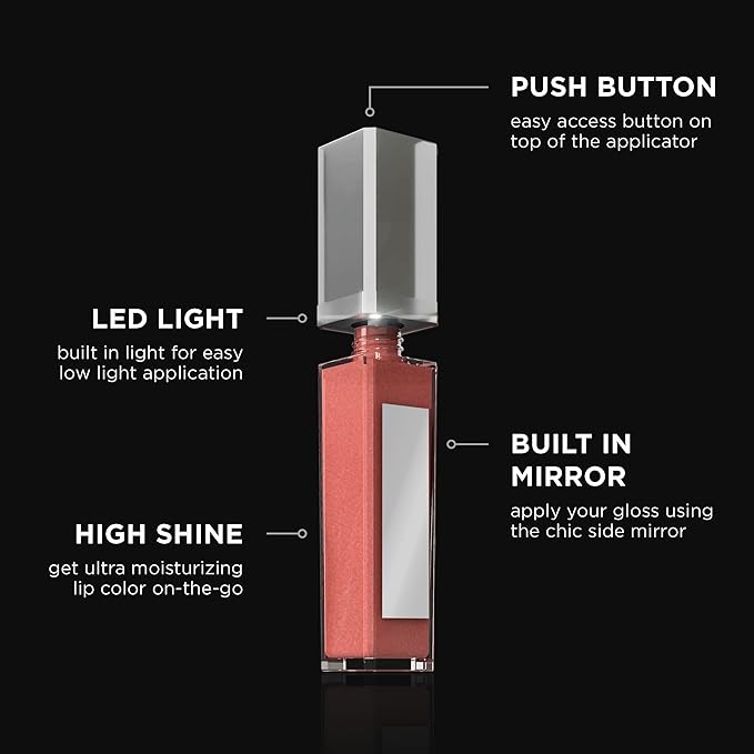 Pure Cosmetics Pure Illumination Lip Gloss - LED-lit Applicator w/Side Mirror - Non-Sticky, Moisturizing & Hydrating Lip Glosses - Soothes & Heals Dried Chapped Lips (Nude Beach)