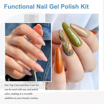 4Pcs 15ml No Wipe Top and Base Coat Set with Nail Dehydrator and Primer X-Strength for Gel Polish Long Lasting Nail Bonding Strengthening Kit for Women