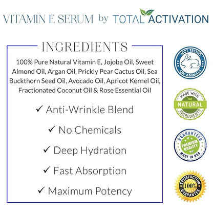 Large 4 oz Organic Vitamin E Oil 100% Pure Cold Pressed for Skin Face Hair Nail Growth, Dry Skin, Body Moisturizer Anti-Aging Skin Moisturizer compare with Vitamin E Cream Scar Minimizer Cream