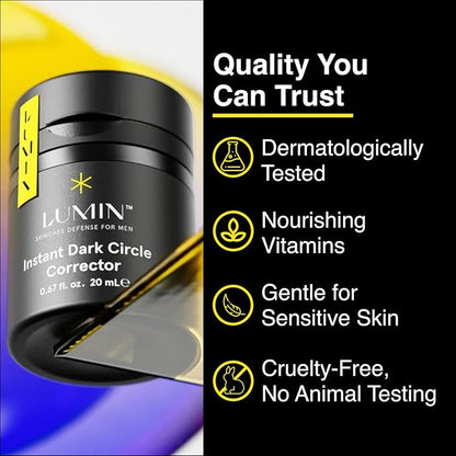 Lumin Instant Dark Circle Corrector for Men (Not A Concealer), Reduce The Look of Dark Circles, Puffiness, Under Eye Men Makeup, Color Correcting Eye Cream, Perfect for Light Skin tones, 20mL