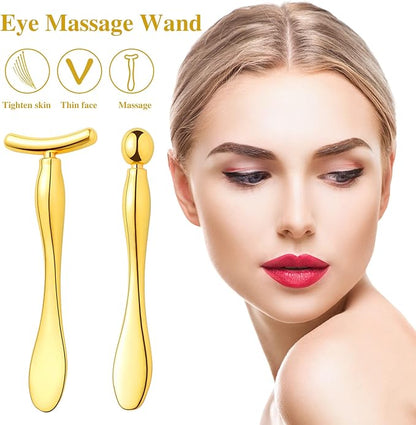 Pimoys 2 Pcs Metal Eye Cream Applicator Face Roller Massager Tool,Eye Massage Wand Stick Girls Women Facial Massager for Reducing Puffiness Wrinkle