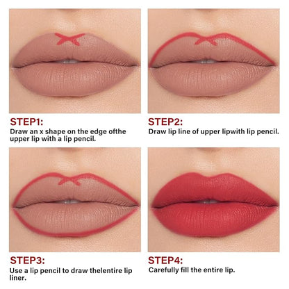 2Pcs Matte Liquid Lipstick and Lip Liner Set,Waterproof Gloss
