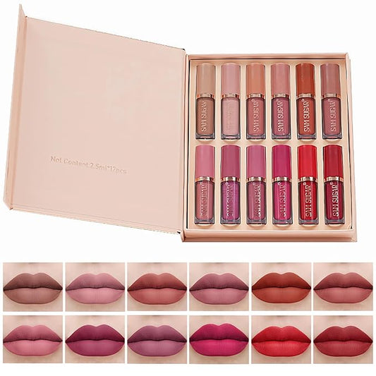 12 Colors Matte Liquid Lipstick Set, Nude Liquid Lipstick
