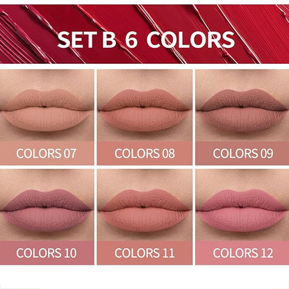 Matte Liquid Lipstick Sets, 6 Nude Colors Non-stick Gloss,