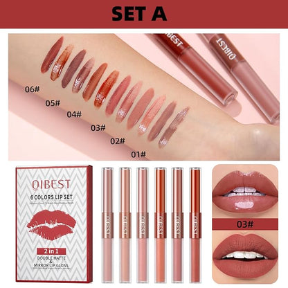Rechoo 2in1 Lipstick Set, 6pcs Double-head Matte Glossy
