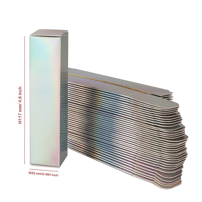 COSIDEA 50 PCS Empty Holographic siver Lip Gloss Boxes W25 xW25 xH117mm， Cosmetic Perfume Mascara Box Packaging ，small Kraft Paper Box Luxury Holder Wrapping