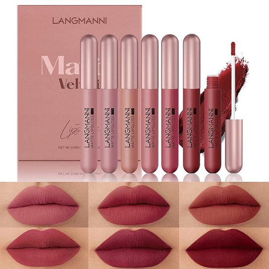 6 PCS Matte Liquid Lipstick Set, Velvet Muddy Burgundy