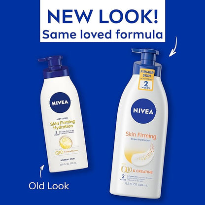 NIVEA Skin Firming Sheer Hydration Body Lotion with Q10 and Creatine, Skin Firming Lotion Pack, 16.9 Fl Oz Pump Bottle, Pack of 3