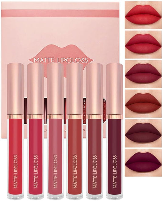 Matte Liquid Lipstick Lip Gloss Kit-6Pcs Dark Ruby Gloss