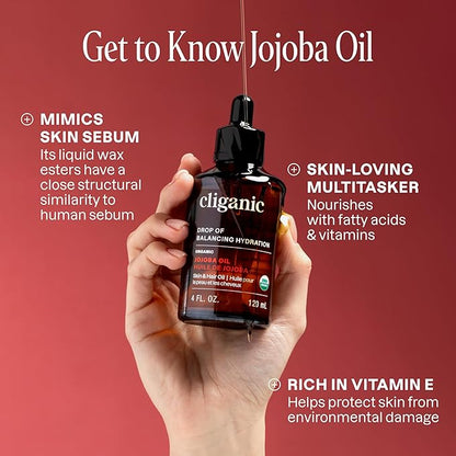 Cliganic Organic Jojoba Oil, 100% Pure (4oz) | Moisturizing for Face, Hair, Skin & Nails | Natural Cold Pressed Hexane Free | Base Carrier Oil (Packaging May Vary)