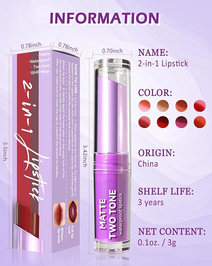 Pink Matte Lipstick Two Tone Waterproof Lip Gloss, Gloss,