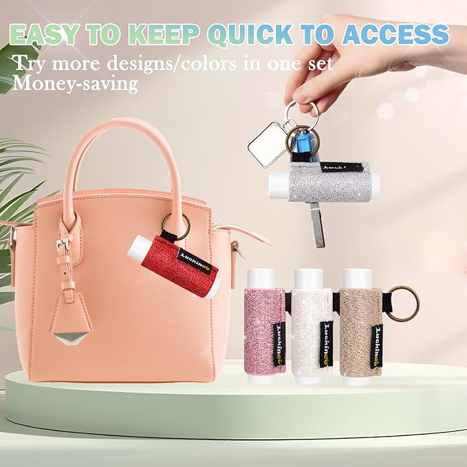 5PCS Lip Balm Holder Keychain Shinny Chapstick Holder Gloss
