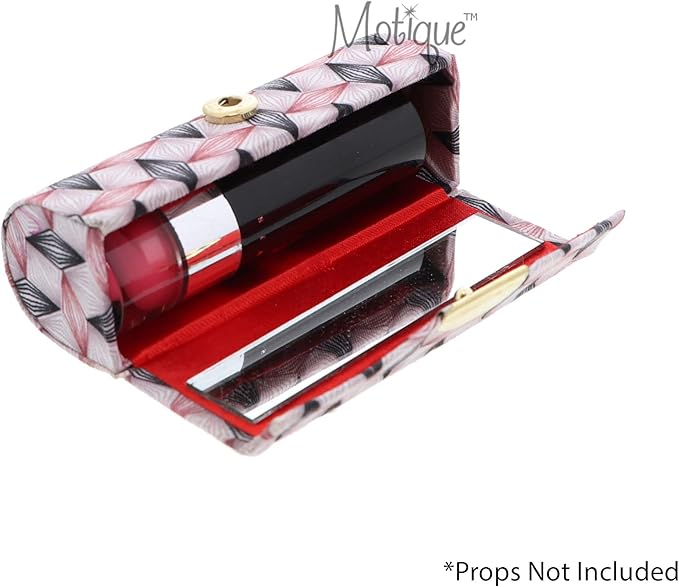 Motique Accessories Diamond Pattererned Fabric Lipstick Case with Mirror for Purse-Mauve