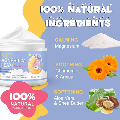 Magnesium Cream for Kids,Magnesium Lotion for Sleep,Natural Bedtime Lotion Relaxation & Relieves Stress, Natural Body Butter for Deep Hydration - Safe for Kids