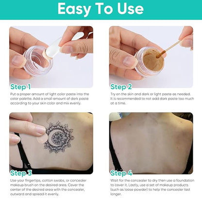 Tattoo Cover Up Makeup Waterproof, Sweatproof Concealer for Scars, Vitiligo, Dark Spots, Long-Lasting, Natural Finish for Body & Legs