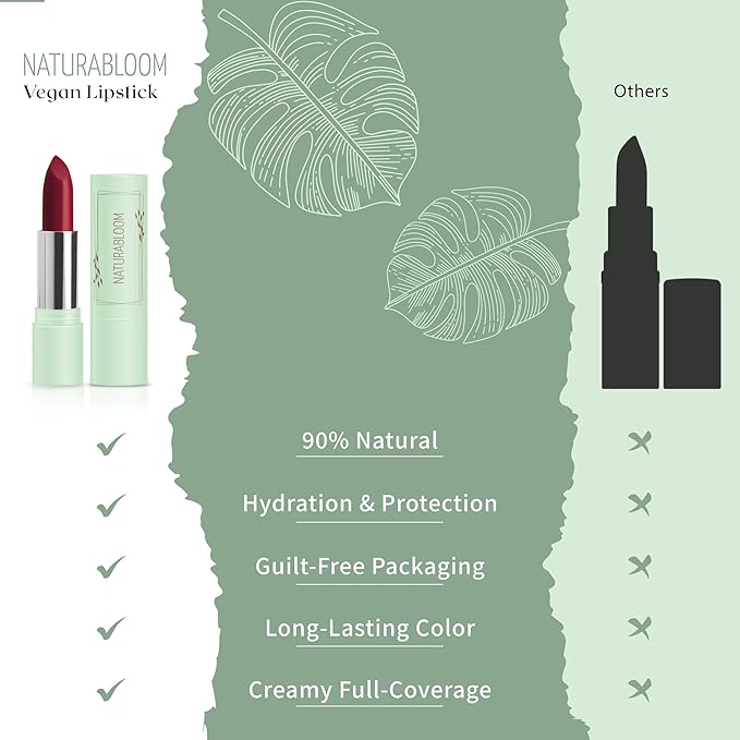 Vegan Lipstick (Rubby) - Sensational One-Stroke Long Lasting Lipstick from Natural Oils & Butters Full-Coverage Lip Color with Shea Butter & Coconut Extact - Premium Hydrating Lipsticks