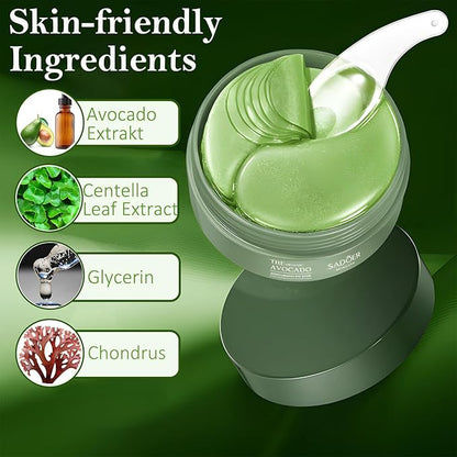 Under Eye Mask - 60 PCS Under Eye Patches, Hydrating Eye Gel Pads for Puffy Eyes, Dark Circles, Eye Bags, Puffiness, Fine Lines and Wrinkles with Pure Natural Extracts Undereye Jelly Mask (Avocado)
