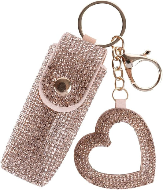 Rhinestones Lipstick Keychain Holder with mirror Chapstick Holde