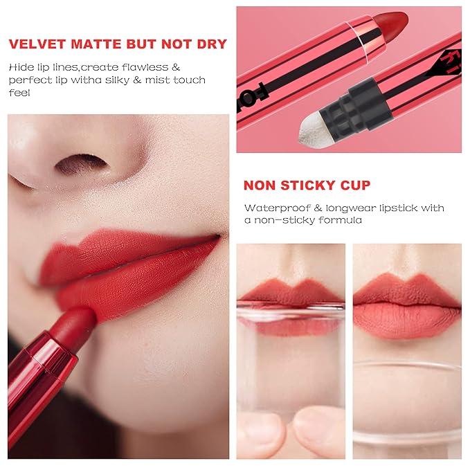 Velvet Matte Lipstick Stick with Brush-2 in 1 Long