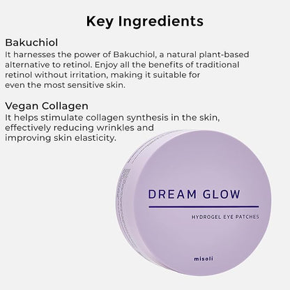 Dream Glow Under Eye Patches | Anti-Aging Eye Treatment Gel Masks With Vegan Collagen & Bakuchiol | Under Eye Masks For Dark Circles and Puffiness, Under Eye Bags, Wrinkle Care, Men and Women