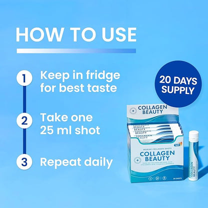 Swedish Nutra - Collagen Beauty | 10,000 mg Hydrolyzed Marine Collagen Liquid Supplement - 60 x 25 ml Daily Shots | Hyaluronic Acid and Vitamin C to Support Healthy Hair, Skin, Nails | Sugar-Free