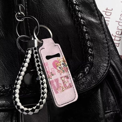 Horeset Valentine Puppy Couple Chapstick Holder Keychain Slim Gloss