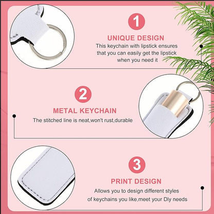 20 Pieces Sublimation Chapstick Holder, Sublimation Keychain Blanks, Ring