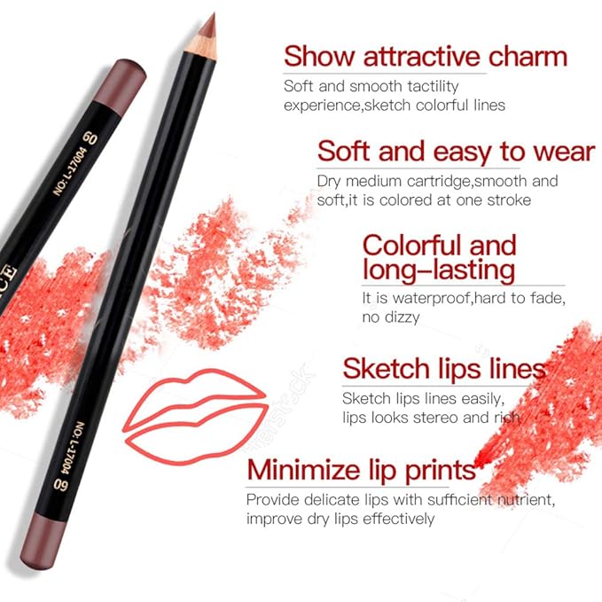 Slim Lip Pencil, Lip Liner and Lipstick Set Kit, Lip Liner Pens Set,12pcs set NICEFACE Waterproof Long lasting Lip Liner Pencil Lipliner Pen Makeup