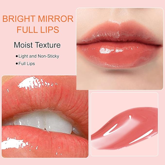 2PCS Hydrating Lip Glow Oil, Lip Plumper Gloss, Moisturizing Lip Oil, No-Sticky Transparent Plumping Lip Gloss Tinted Lip Balm for Lip Care and Dry Lips (2PCS Cherry)