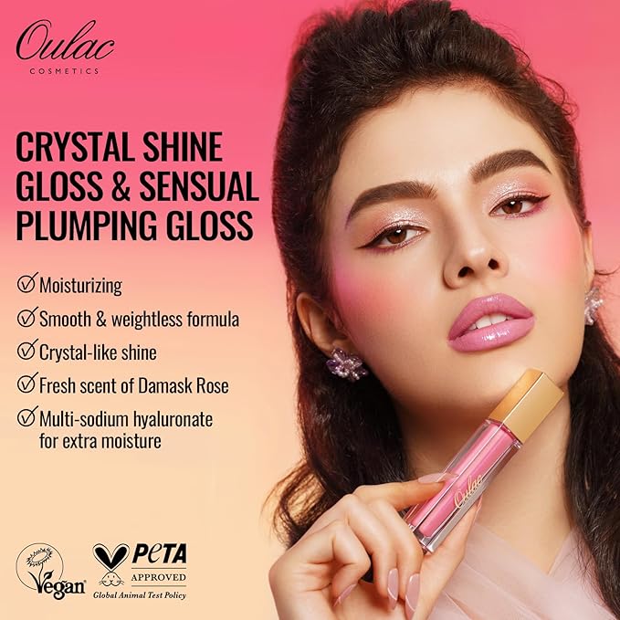 Oulac Shine Liquid Lipstick for Women-Lip Plumper Lip Gloss for Dry Lip Care, Lightweight Soft and Hydrating Lip Tint Stain with Vitamin E & Rose Oil Vegan & Cruelty-Free, S08