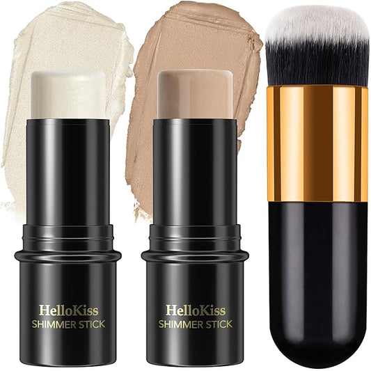 2Pcs Cream Contour Stick Makeup Kit, Cream Highlighter