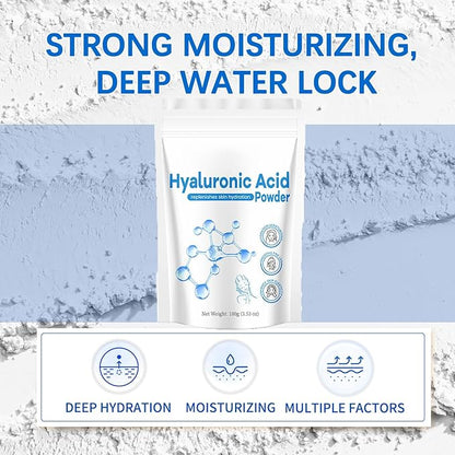 Hyaluronic Acid Serum Powder | Pure HA Powder Dissolves in Water, 100g/Box, Instant Hydration & Radiance Boost Vegan, Water Soluble