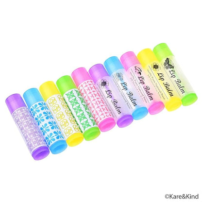 Kare & Kind DIY Lip Balm Container Tubes - 50-Pack (10x5 Colors) - Including 50 Writeable & Printed Lip Balm Stickers - Twist Mechanism and a Cap - 3/16 Oz (5.5 ml) - Moisturizing