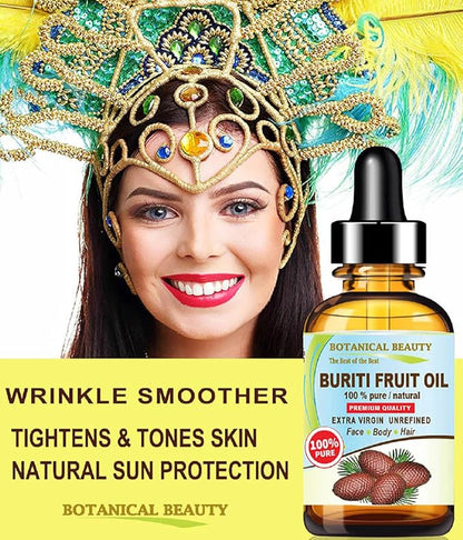 Botanical Beauty Brazilian BURITI FRUIT OIL 100% Pure Natural Virgin Unrefined Cold Pressed Carrier Oil Undiluted 0.33 fl.oz-10 ml for Face, Body, Hair, Lip, Nails