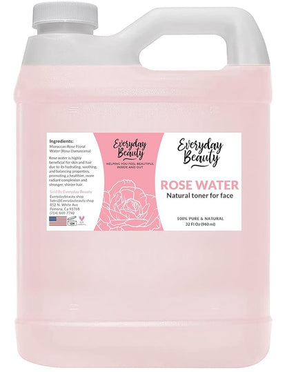 Rose Water Facial Toner - 32oz Bulk Alcohol-Free Vegan All Natural Refreshing for Face and Hair - Uplifts, Calming & Soothing for All Skin Types