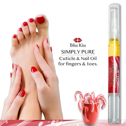 Bliss Kiss | 1 Candy Cane Fragrance | Nail Oil Cuticle Pen w/Vitamin E & Jojoba⏤Nail Strengthener Nail Growth Serum for Brittle Peeling Breaking Thin Nails
