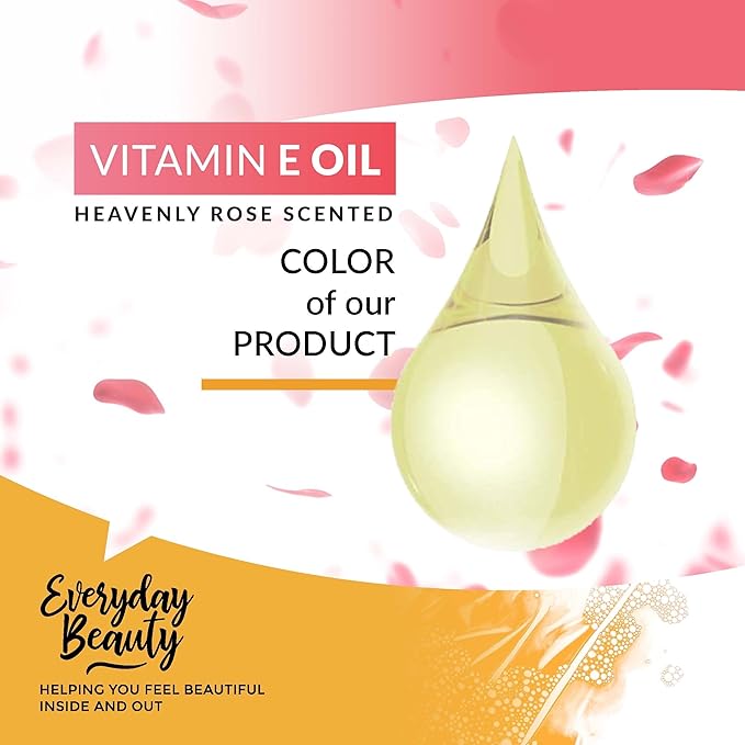 Organic Vitamin E Oil - Heavenly Rose Scented USDA Certified 100% All Natural Plant Based 8oz - Light and Rose Scented Great for Scars After Surgery - For Face, Skin and Nails