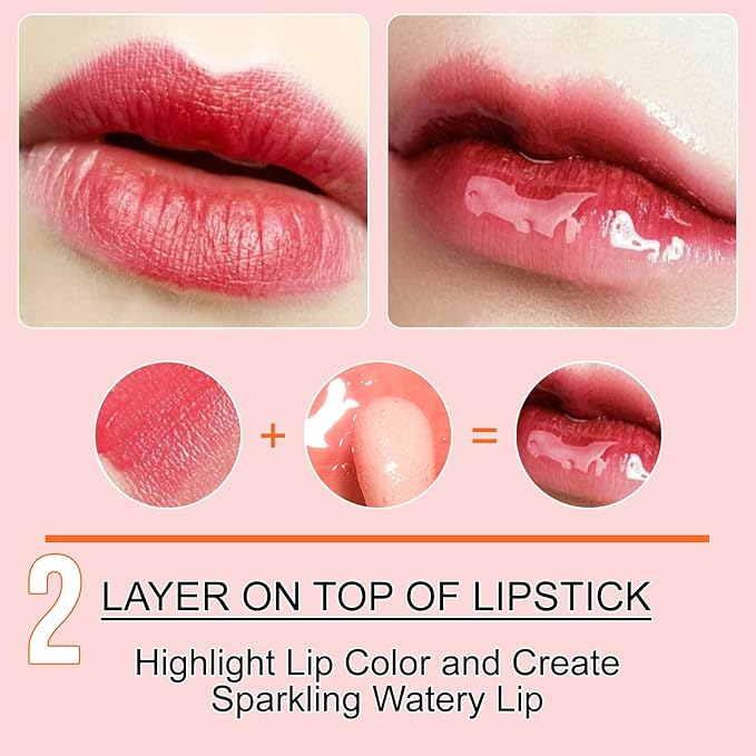 2PCS Hydrating Lip Glow Oil, Lip Plumper Gloss, Moisturizing Lip Oil, No-Sticky Transparent Plumping Lip Gloss Tinted Lip Balm for Lip Care and Dry Lips (2PCS Cherry)