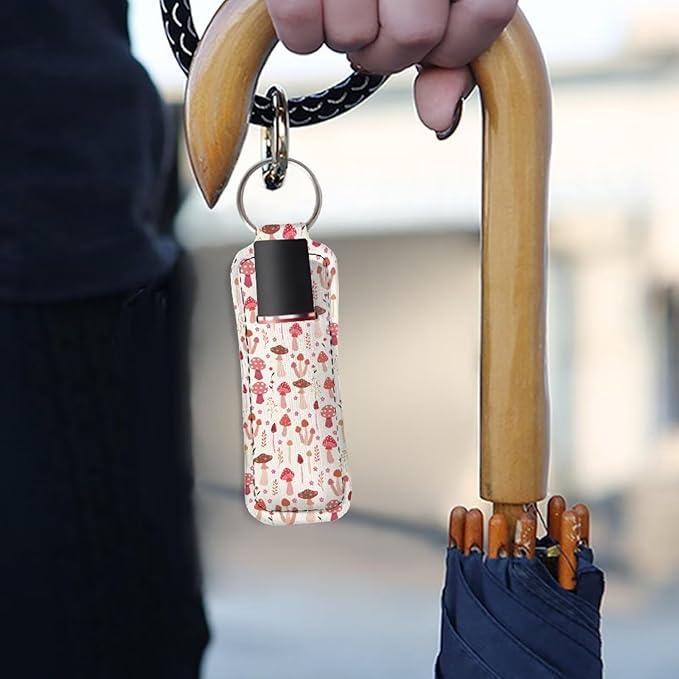 Horeset Cartoon Mushroom Pattern Lipstick Holder Keychains Stylish Ring