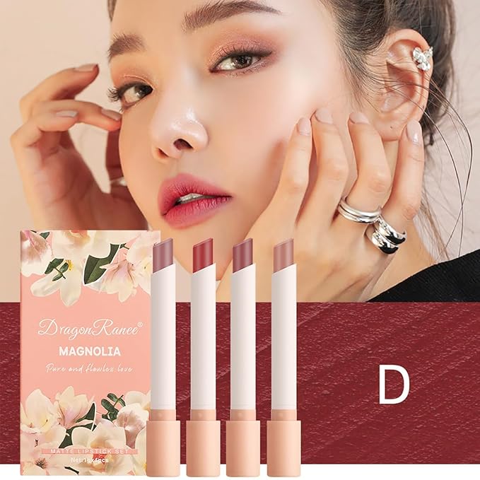4 Colors Tube Cigarette Lipstick Set, Mate Velvet Lipstick Moisturizer & Smooth, Red Lip Stain Long Lasting 24 Hours Waterproof Lip Tinet (Set D)