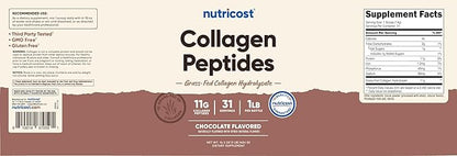 Nutricost Grass-Fed Collagen Powder 1LB (454 G) (Chocolate) - Grass Fed Bovine Collagen Hydrolysate - Collagen Peptides