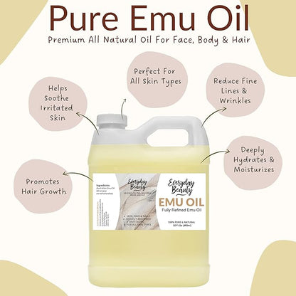 Pure Australian Emu Oil Bulk 32 Fl Oz - All Natural 6X Refined for Face, Skin and Hair - Highly Effective Hydration for Sensitive Skin and Hair Growth - Perfect for Scars and Blemishes