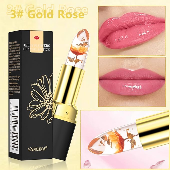 Jeffbaubl YANQINA 2Pcs Flower Jelly Lipstick,Temperature Color Changing Changing