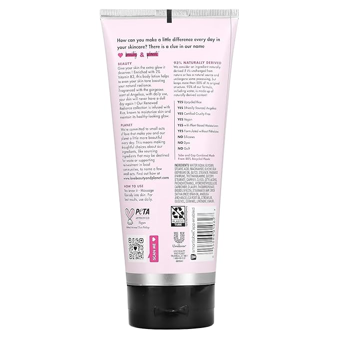 Love Beauty And Planet, Even & Glow Body Lotion, Renewed Radiance, Rice Oil & Angelica Essence, 8.6 fl oz