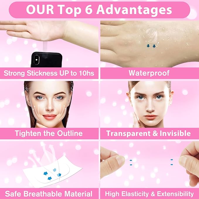 Face Lift Tape Invisible, 200PCS Face Tape Lifting for Instant Lift - Turkey Neck Tape, Double Chin & Jowls Corrector, Facial Contouring Tape for Eyes Wrinkles Sagging Skin