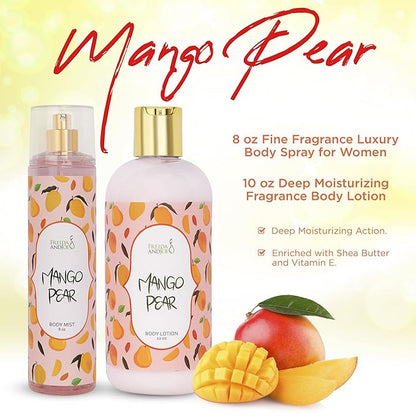 Home Spa Gift 10oz Deep Moisturizing Fragrance Body Lotion & 8 oz. Fine Fragrance Body Mist Set Luxury Self-Care Combo for Women and Girls (Mango Pear) Mother’s Day Gift for Mom