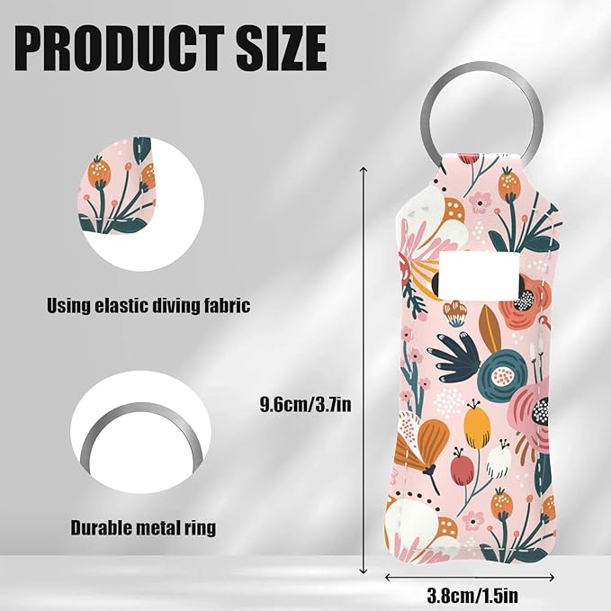 Pink Abstract Flowers Chapstick Holder Keychain, Portable Lip Gloss