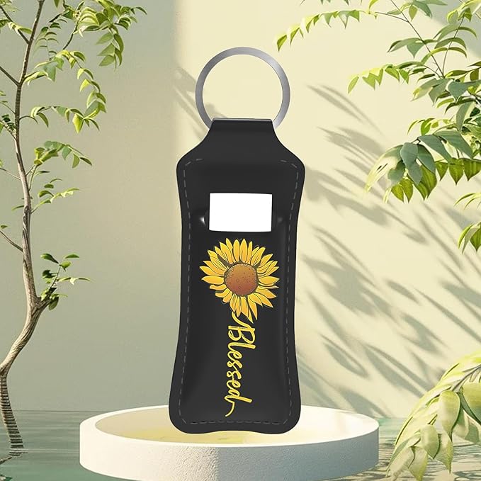 Blessed Sunflower Design Chapstick Holder Keychain, Portable Lip Design