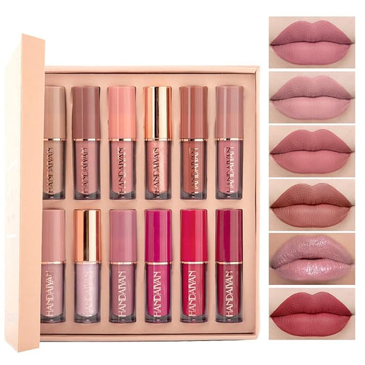 Matte Liquid Lipstick Sets, 12 Nude Colors Non-stick Gloss,