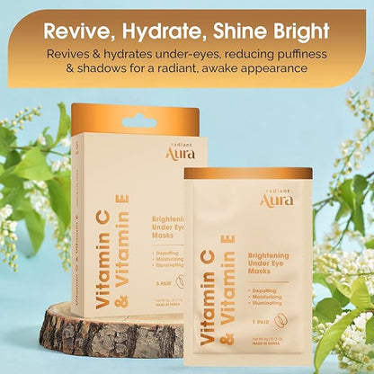 Under Eye Patches with Vitamin C & E - Dermatologist Tested Korean Eye Gel Patches for Puffy Eyes and Dark Circles - Hydrating Eye Gel Patches - Brightening Depuff Eye Patches - 5 Pairs
